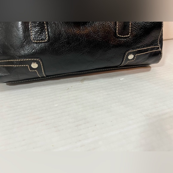 Franco Sarto Women's Black Leather Buckle Snap Double Strap Shoulder Bag - Picture 7 of 12